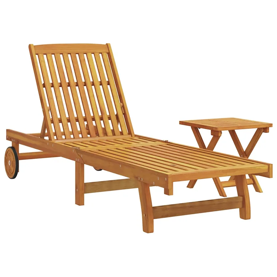Chaise longue avec table bois massif d'acacia - 2