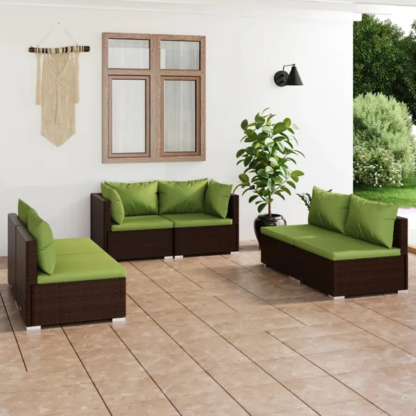 Salon de jardin 6 pcs avec coussins Résine tressée Marron