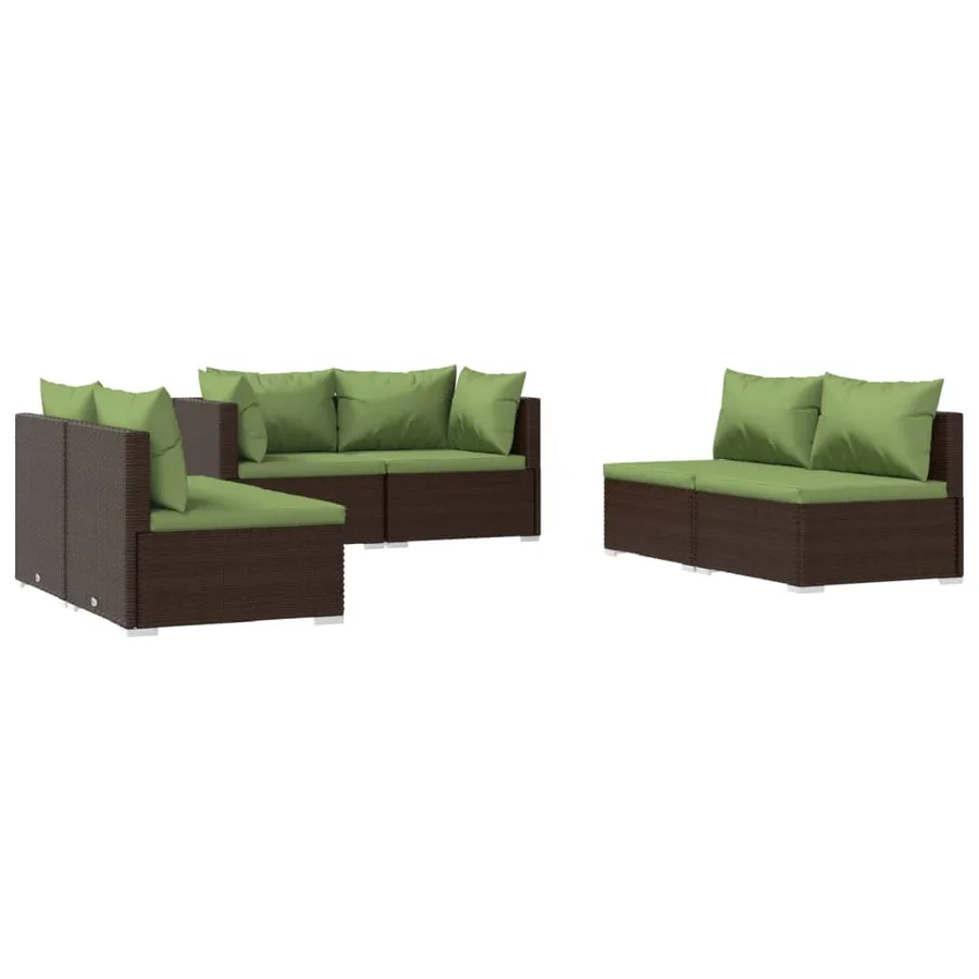 Salon de jardin 6 pcs avec coussins Résine tressée Marron - 2
