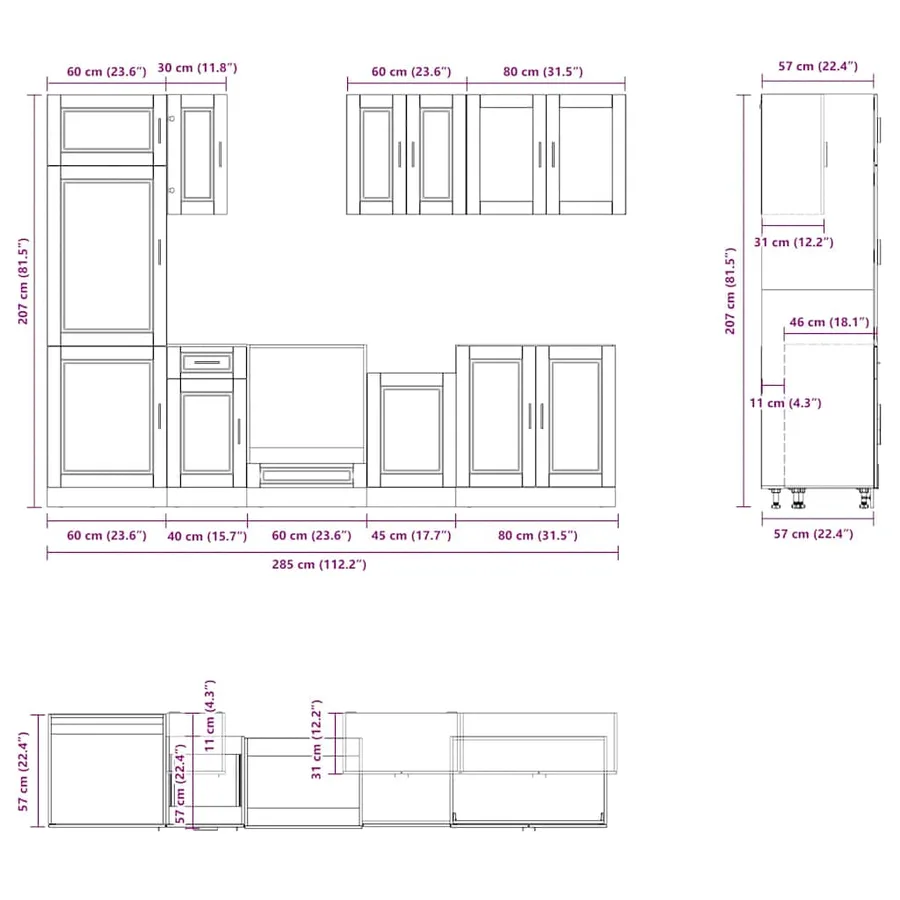 Ensemble de 8 meubles de cuisine "Porto" en bois d'ingénierie blanc brillant - 8