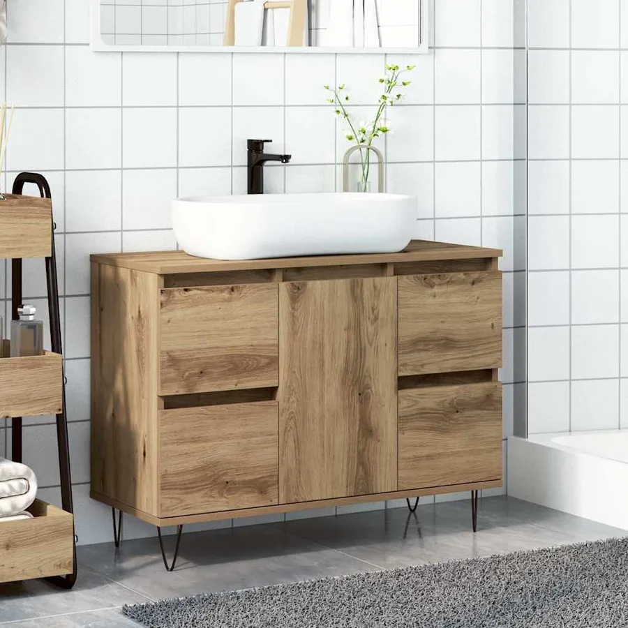 Armoire de salle de bain chêne artisanal bois d'ingénierie - 3