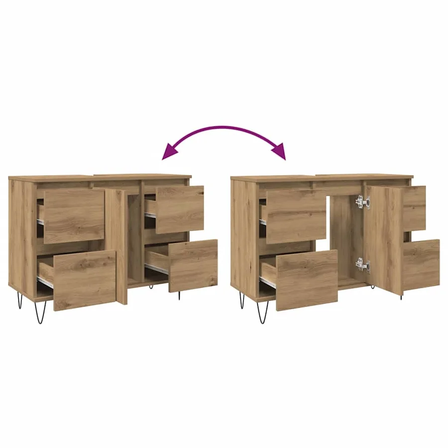 Armoire de salle de bain chêne artisanal bois d'ingénierie - 9