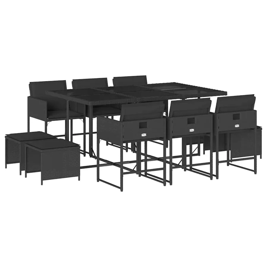 Ensemble à manger de jardin 11 pcs coussins noir résine tressée - 2