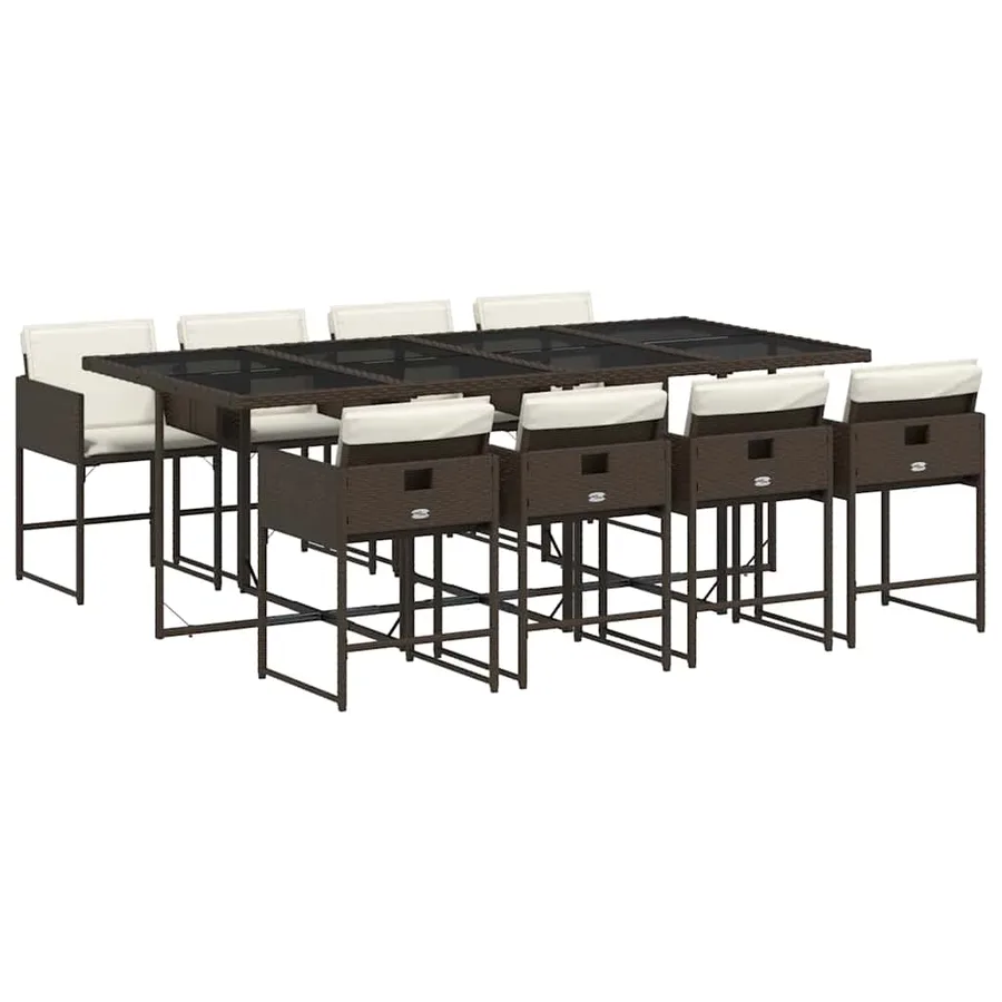 Ensemble à manger de jardin et coussins 9 pcs marron poly rotin - 2