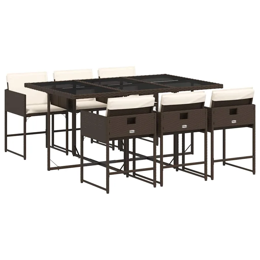 Ensemble à manger de jardin et coussins 7 pcs marron rotin - 2