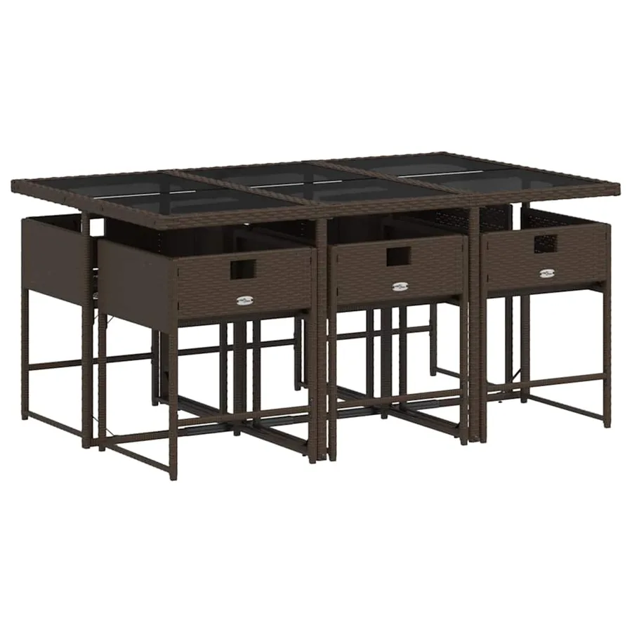Ensemble à manger de jardin et coussins 7 pcs marron rotin - 3