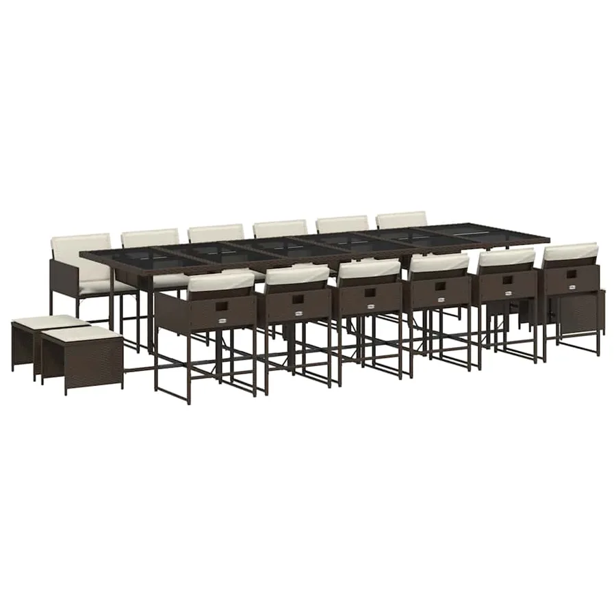 Ensemble à manger de jardin et coussins 17 pcs marron rotin - 2