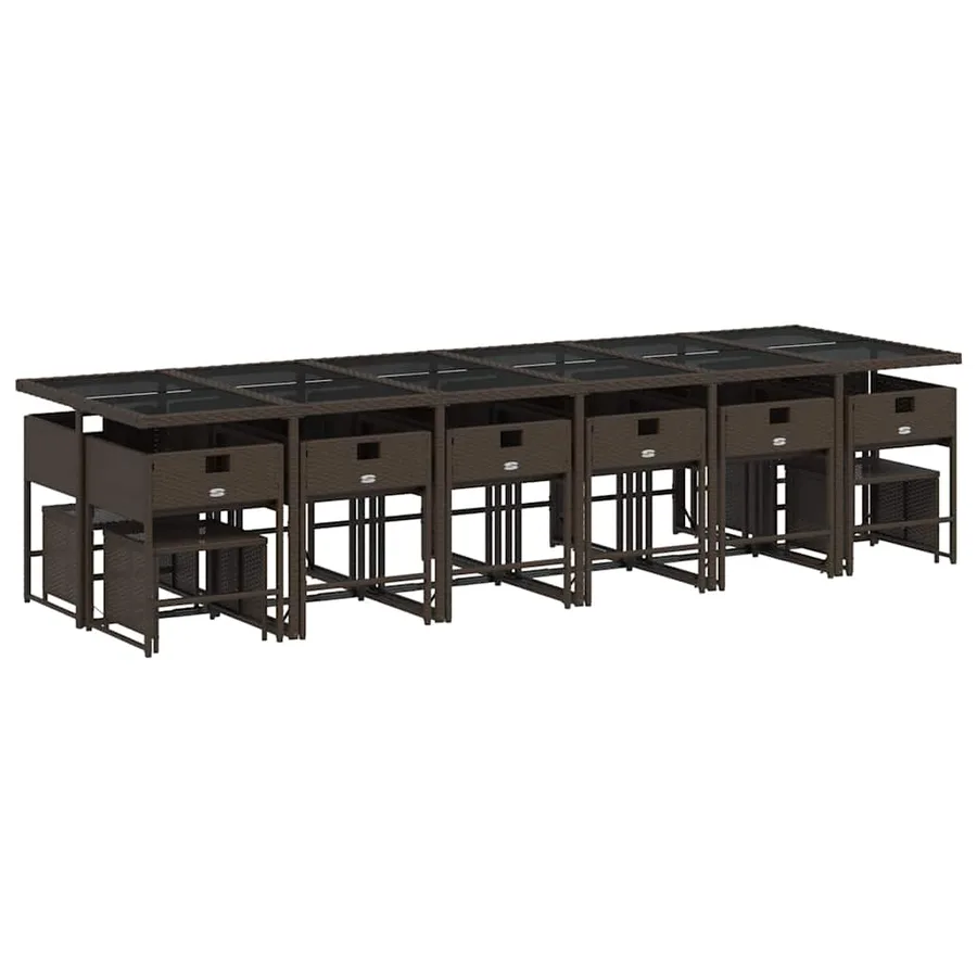 Ensemble à manger de jardin et coussins 17 pcs marron rotin - 3