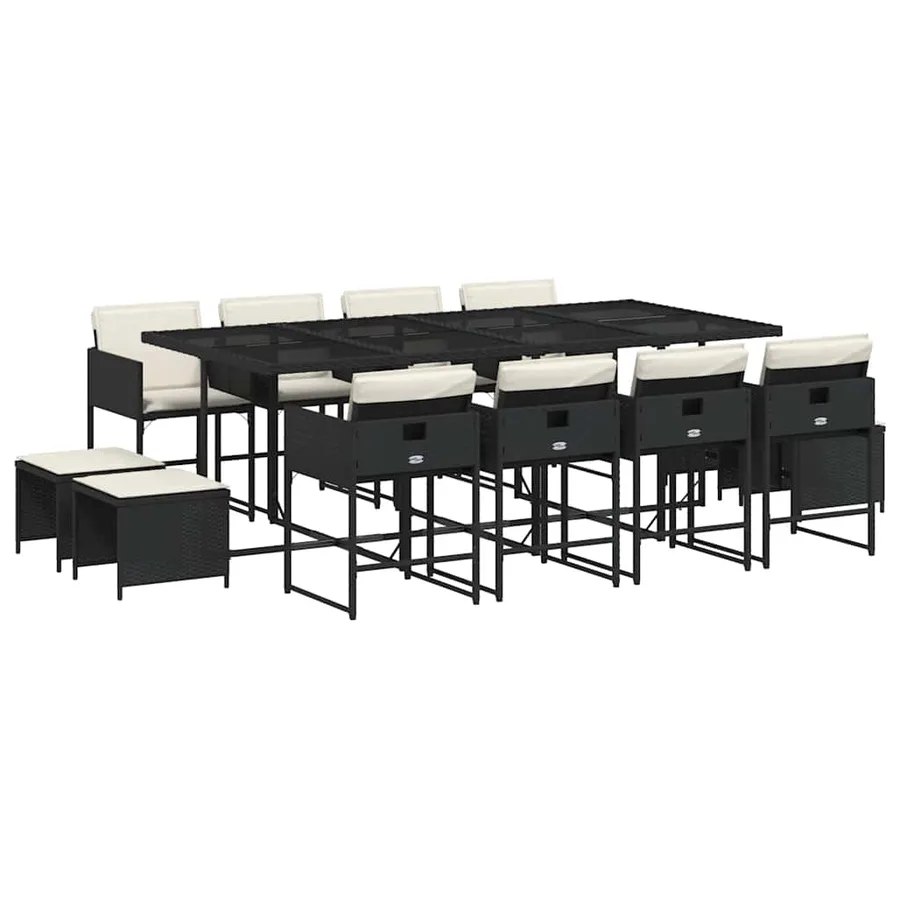 Ensemble à manger de jardin 13 pcs coussins noir résine tressée - 2