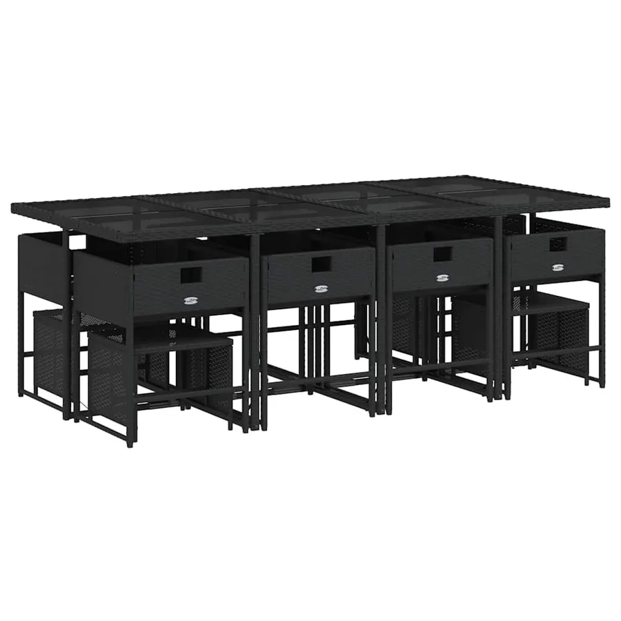 Ensemble à manger de jardin 13 pcs coussins noir résine tressée - 3