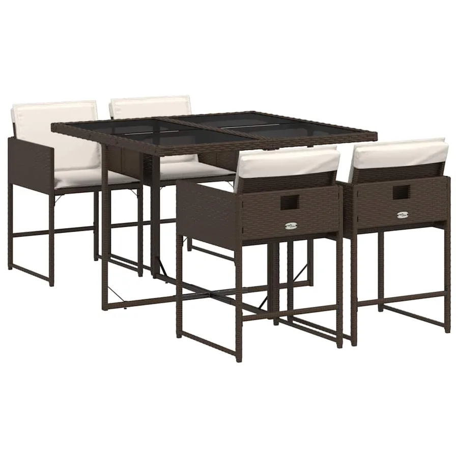 Ensemble à manger de jardin 5 pcs et coussins marron poly rotin - 2