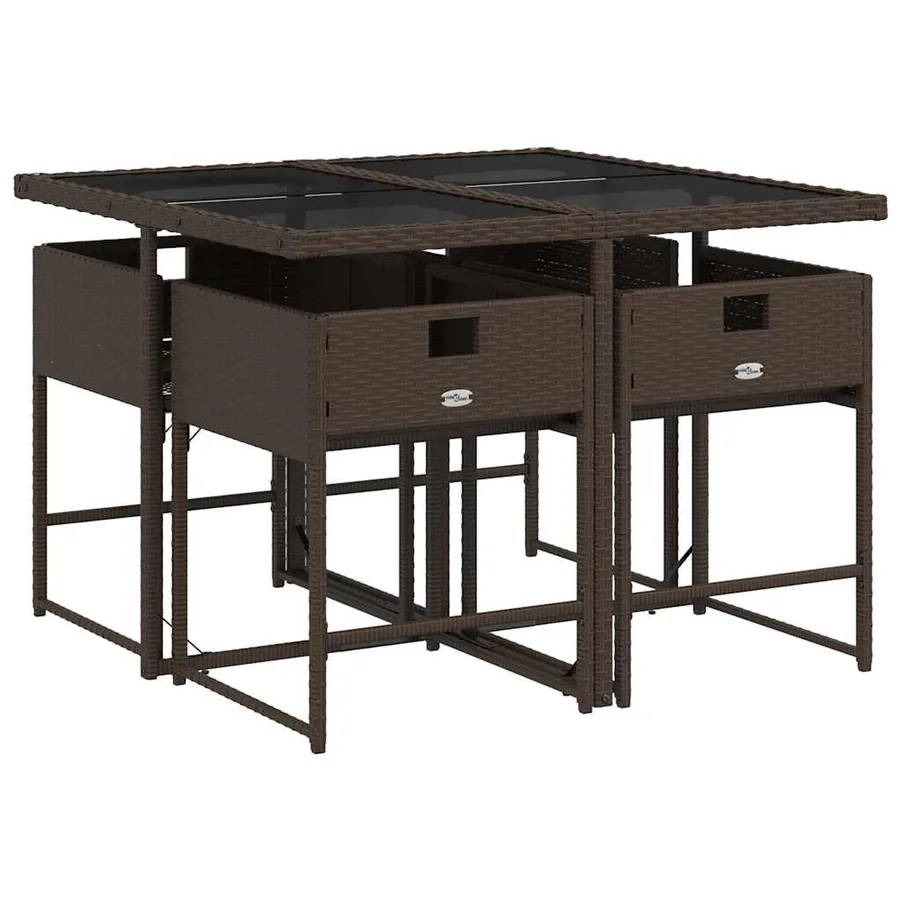Ensemble à manger de jardin 5 pcs et coussins marron poly rotin - 3
