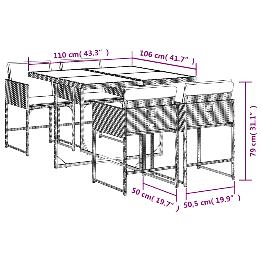 Ensemble à manger de jardin 5 pcs et coussins marron poly rotin - 6