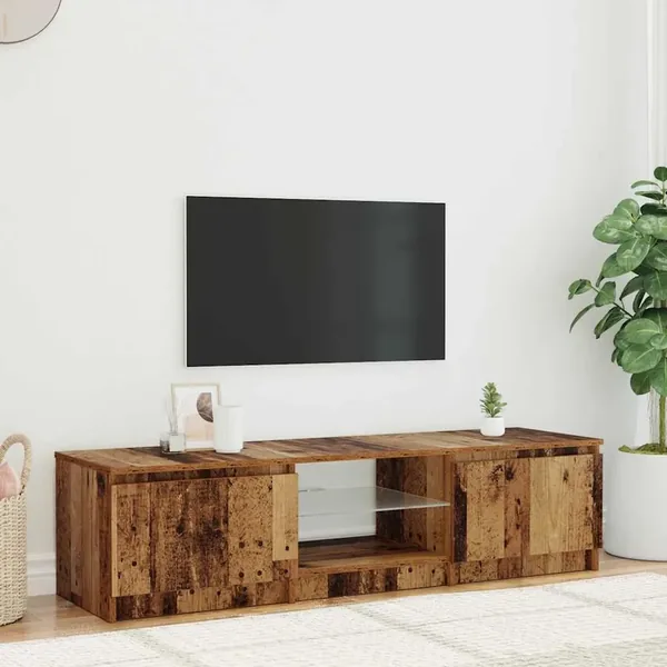 Meuble TV avec lumières LED vieux bois bois d'ingénierie