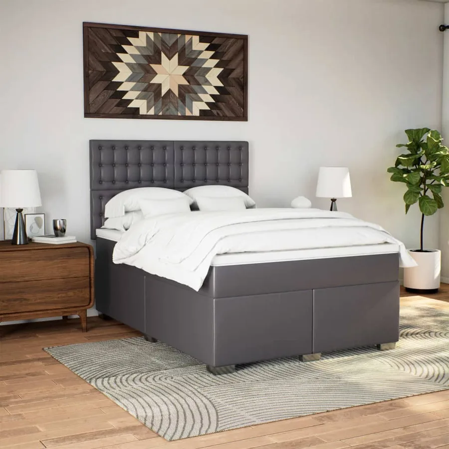 Sommier à lattes de lit avec matelas Gris 140x190 cm Similicuir - 4