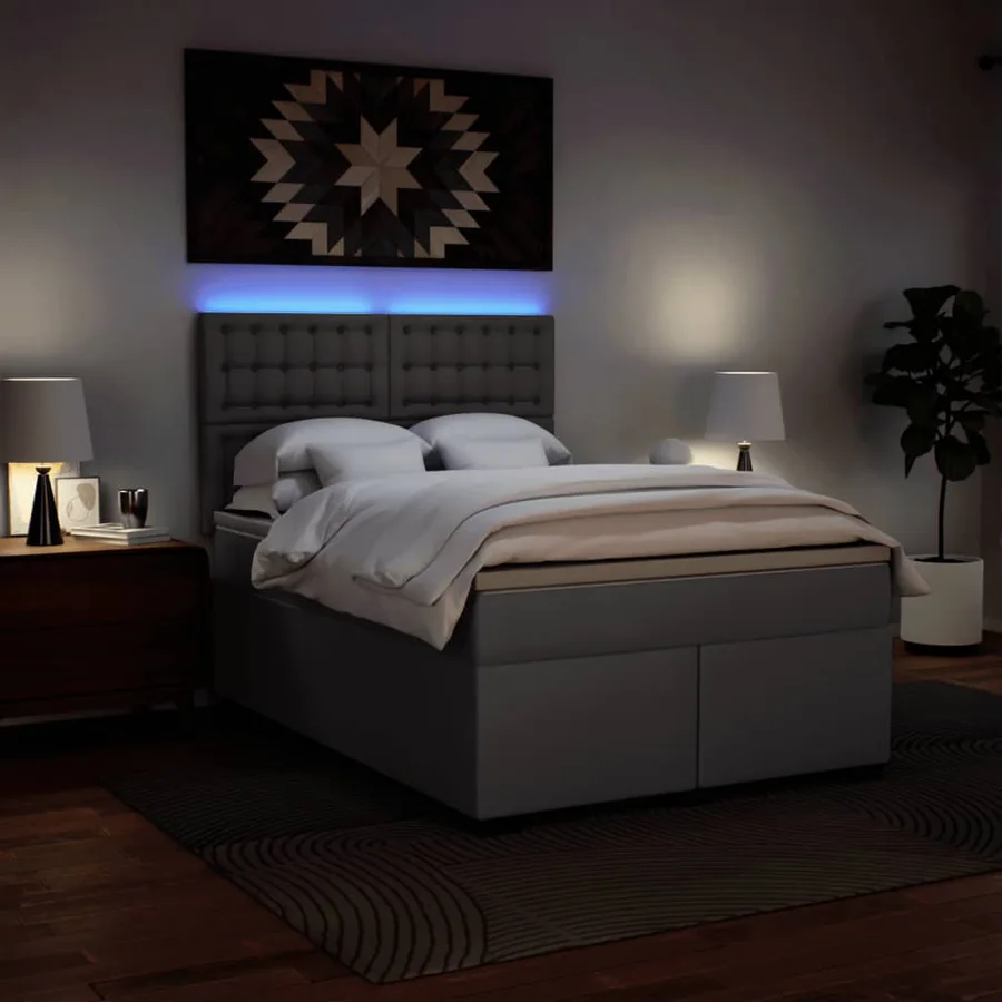 Sommier à lattes de lit avec matelas Gris 140x190 cm Similicuir - 5