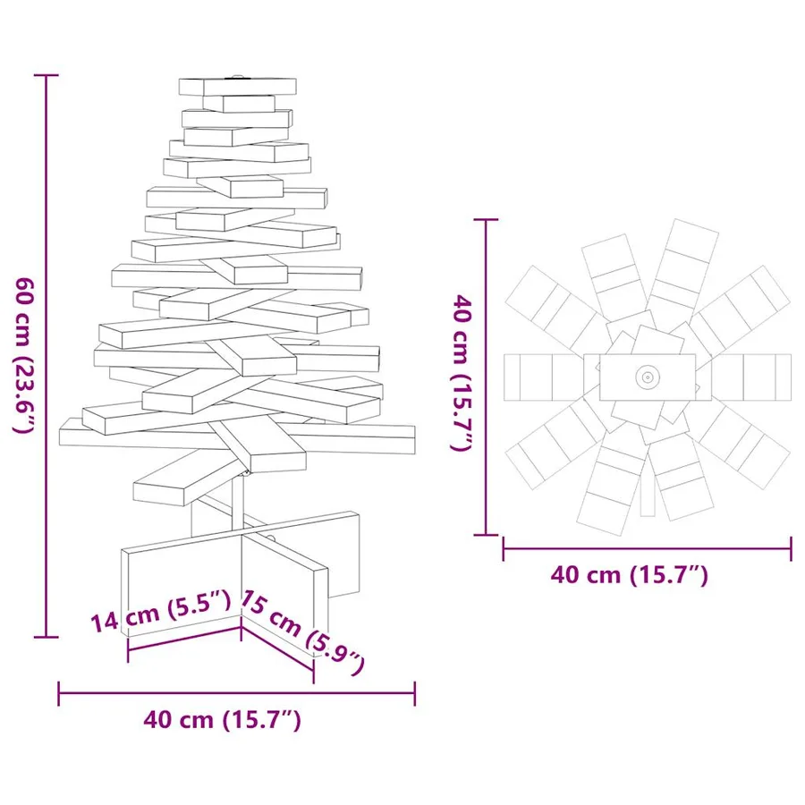 Arbre de Noël en bois pour décoration 60 cm bois de pin massif - 8