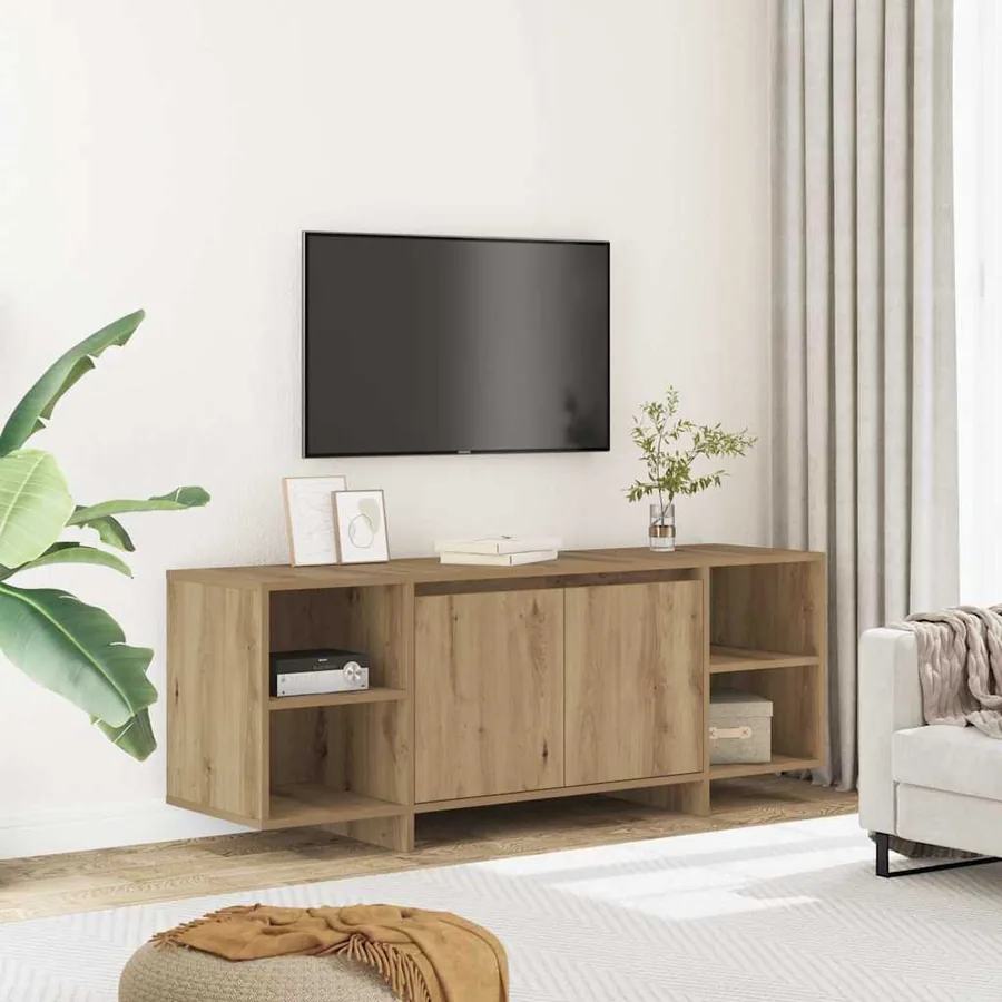 Meuble TV chêne artisanal 130x35x50 cm bois d'ingénierie