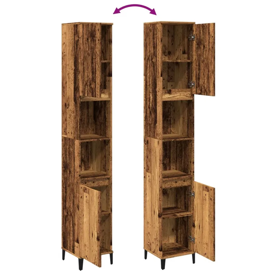 Armoire de salle de bain vieux bois 30x30x190cm bois ingénierie - 8