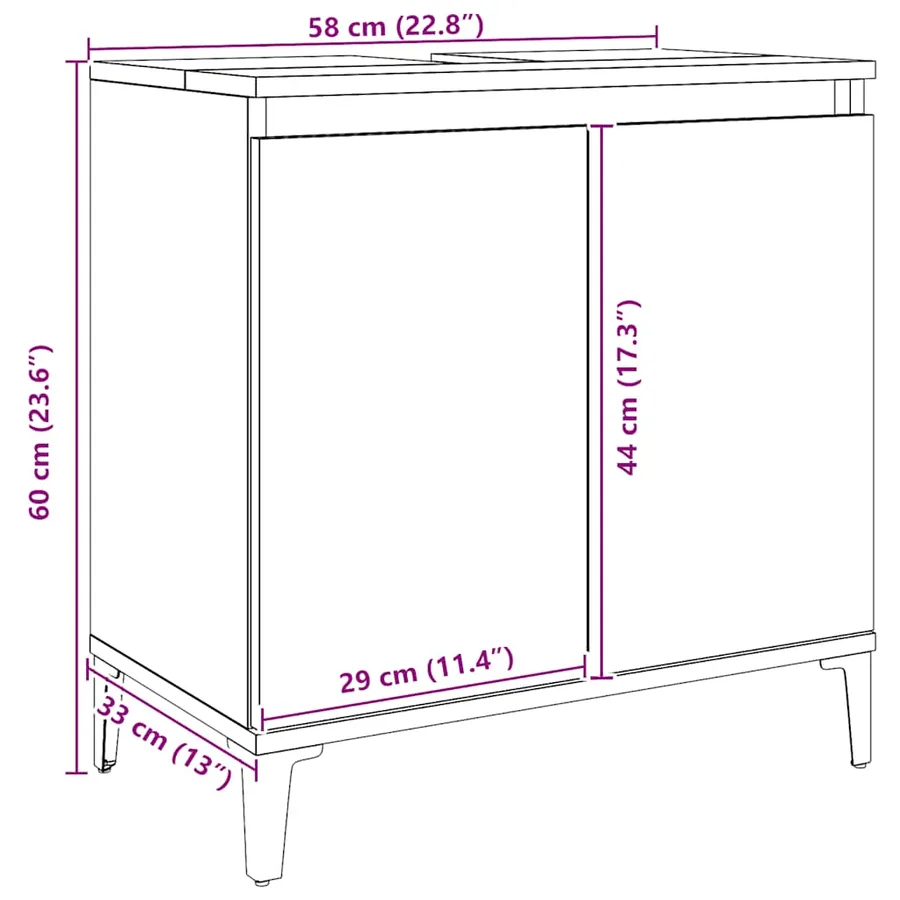 Armoire d'évier chêne artisanal 58x33x60 cm bois d'ingénierie - 10
