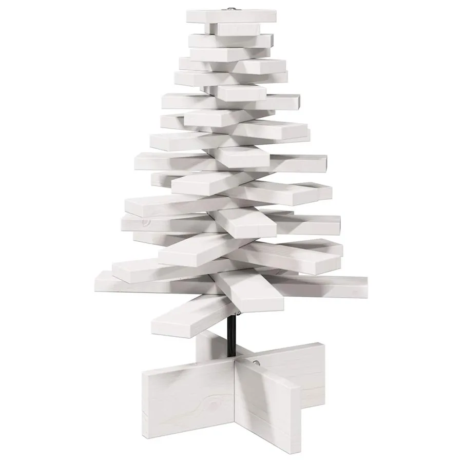 Arbre de Noël en bois pour décoration blanc 60 cm pin massif - 2