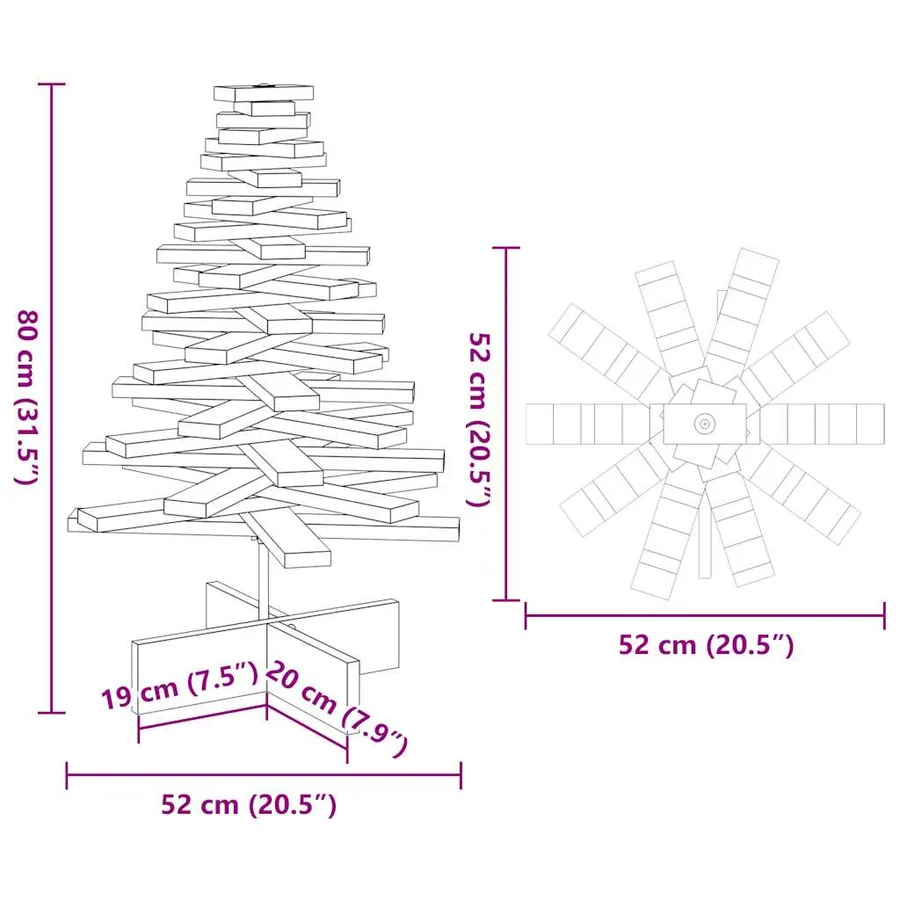 Arbre de Noël en bois pour décoration blanc 80 cm pin massif - 8