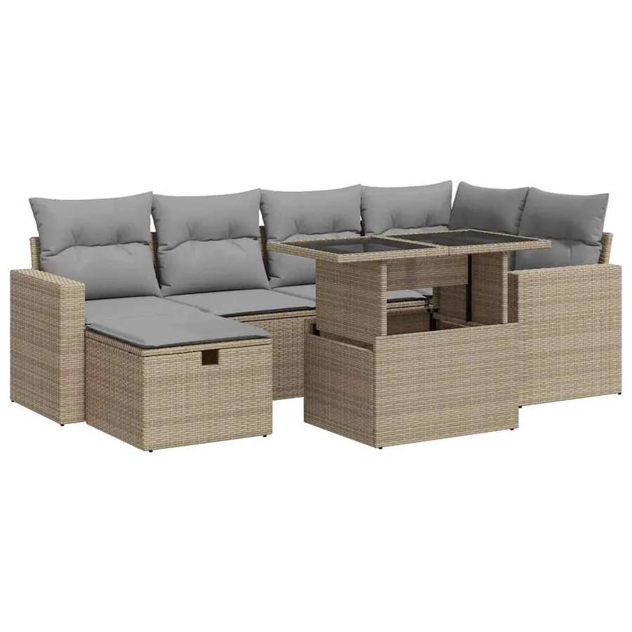 Salon de jardin avec coussins 7 pcs beige résine tressée - 2