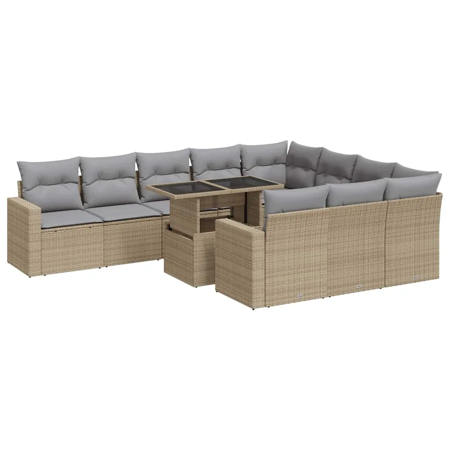 Salon de jardin 11 pcs avec coussins beige résine tressée - 2