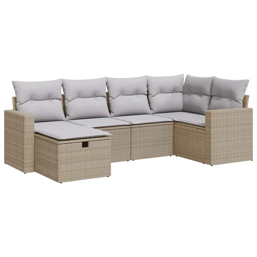 Salon de jardin avec coussins 6 pcs beige résine tressée - 2