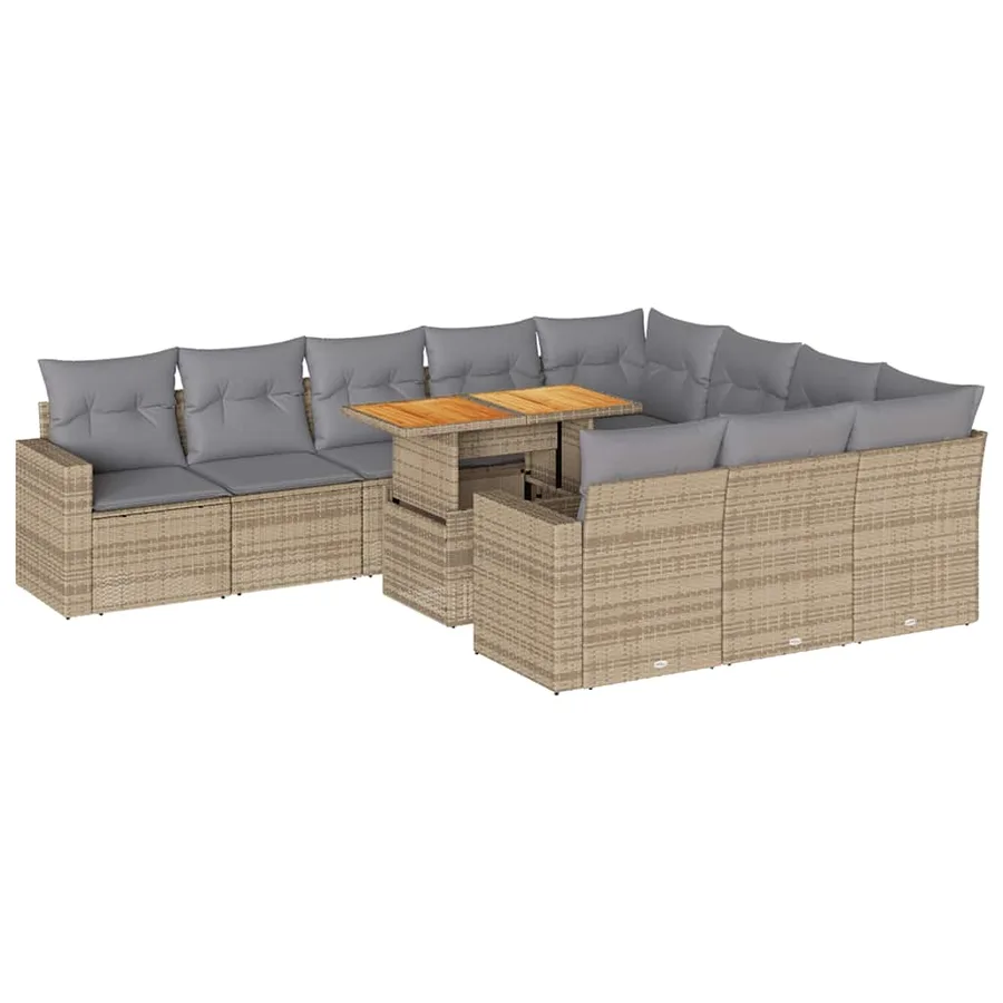 Salon de jardin 11 pcs avec coussins beige résine tressée - 2