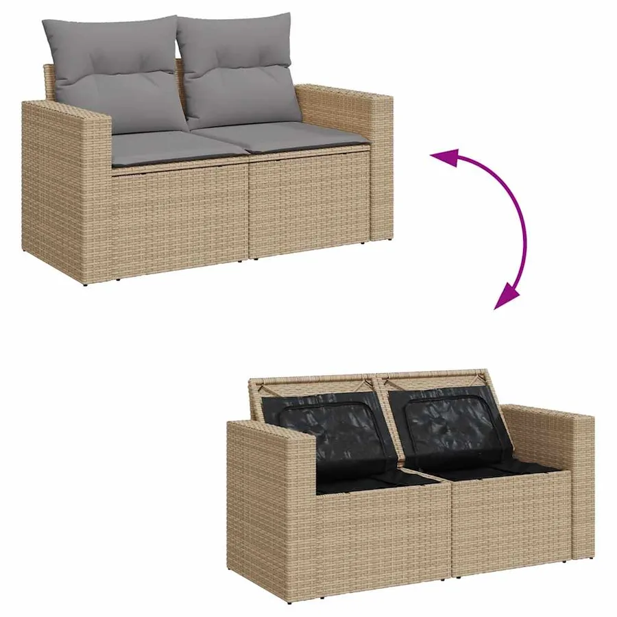 Salon de jardin 11 pcs avec coussins beige résine tressée - 7