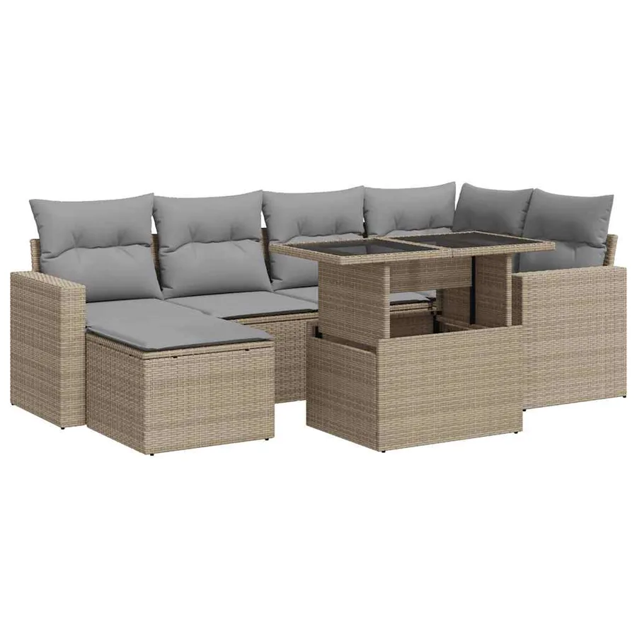 Salon de jardin avec coussins 7 pcs beige résine tressée - 2