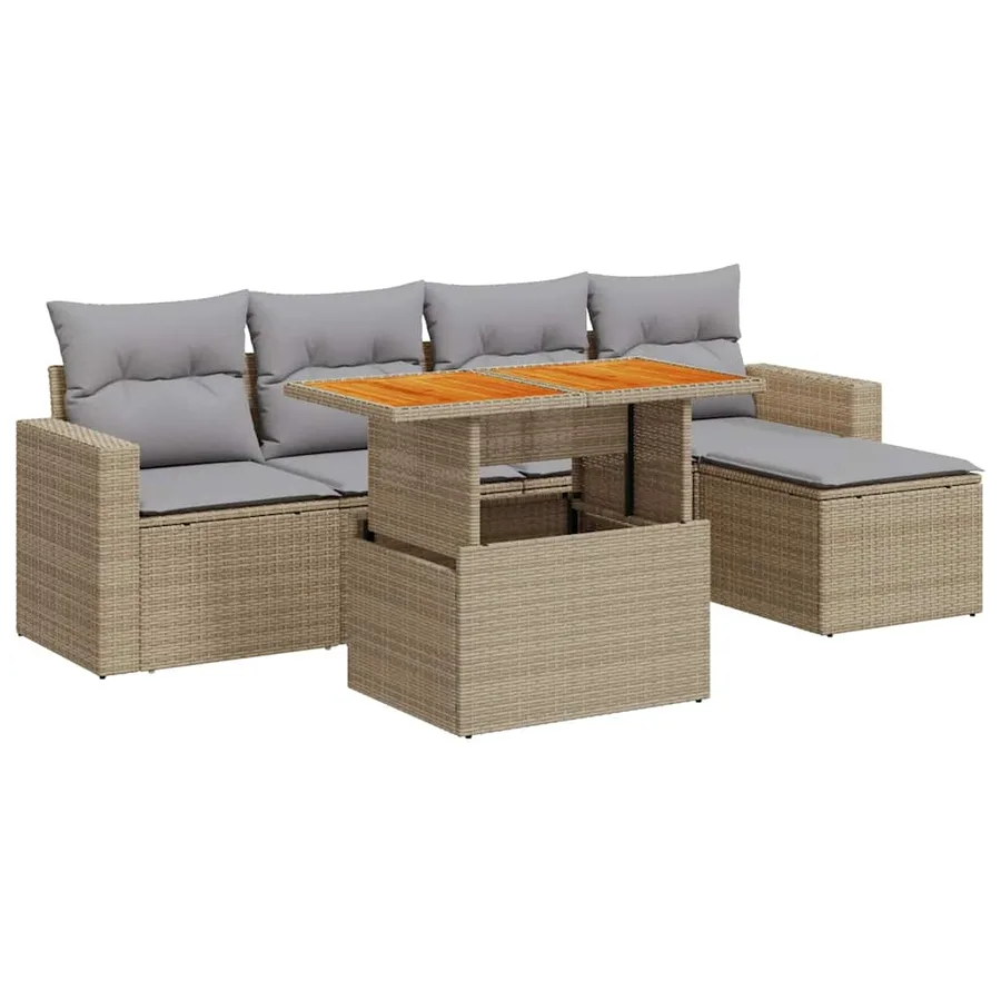 Salon de jardin avec coussins 6 pcs beige résine tressée - 2
