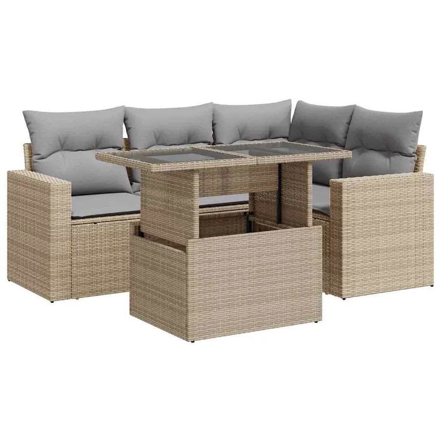 Salon de jardin avec coussins 5 pcs beige résine tressée - 2