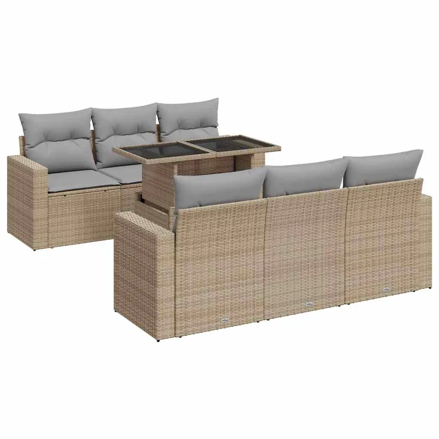 Salon de jardin avec coussins 7 pcs beige résine tressée - 2