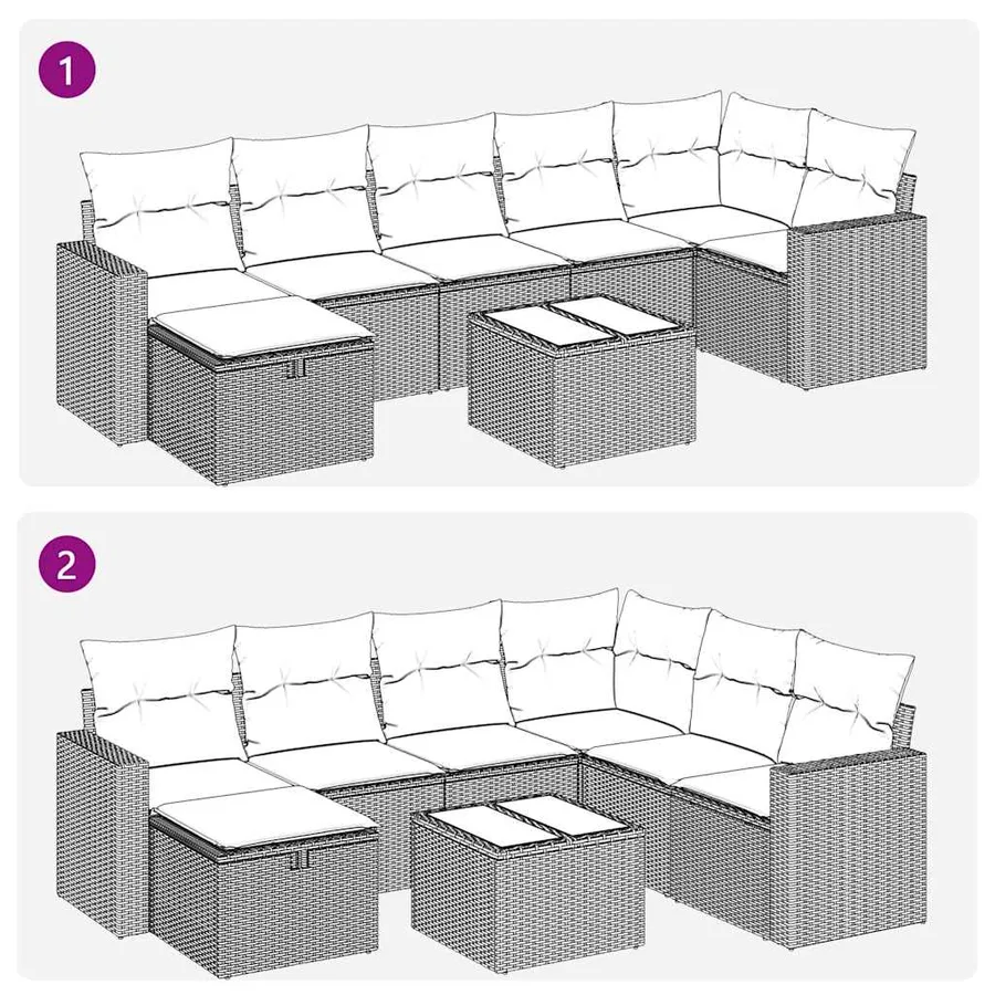 Salon de jardin avec coussins 8 pcs beige résine tressée - 12