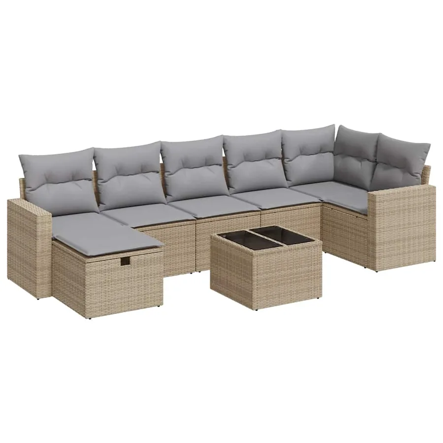 Salon de jardin avec coussins 8 pcs beige résine tressée - 2