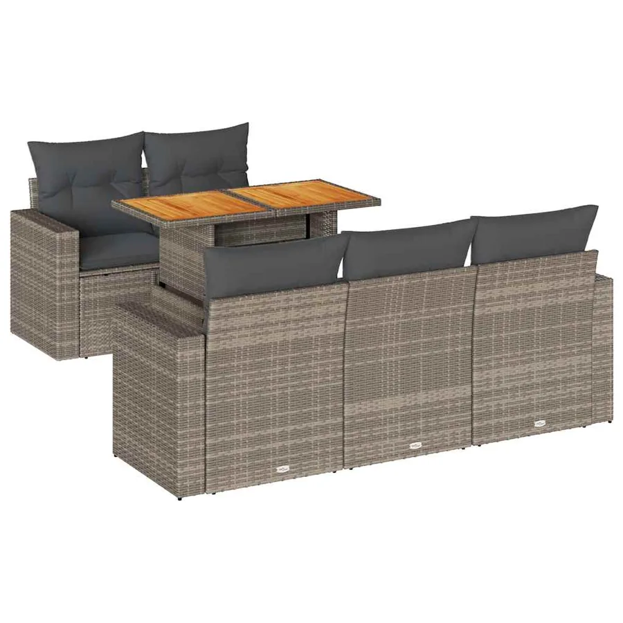 Salon de jardin 6 pcs avec coussins gris résine tressée - 2