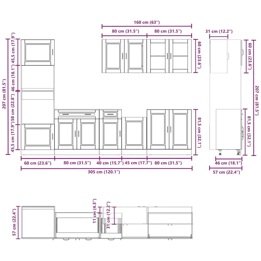 Ensemble d'armoires de cuisine 7 pcs Kalmar bois d'ingénierie - 8