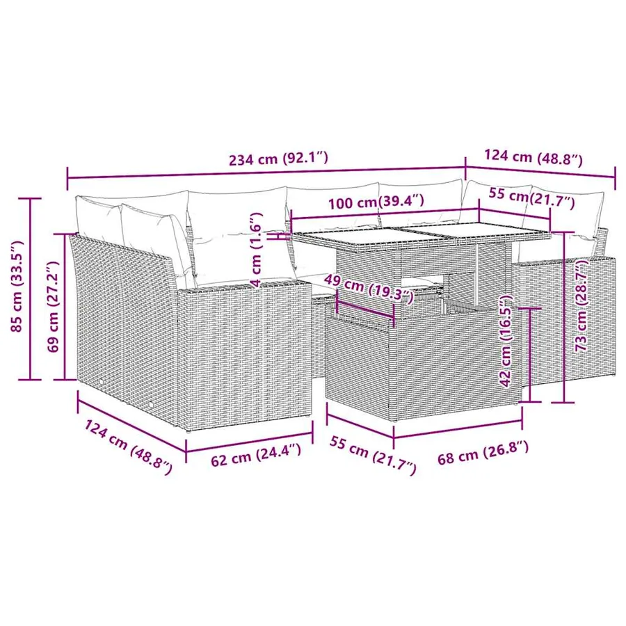 Salon de jardin avec coussins 7 pcs beige résine tressée - 13