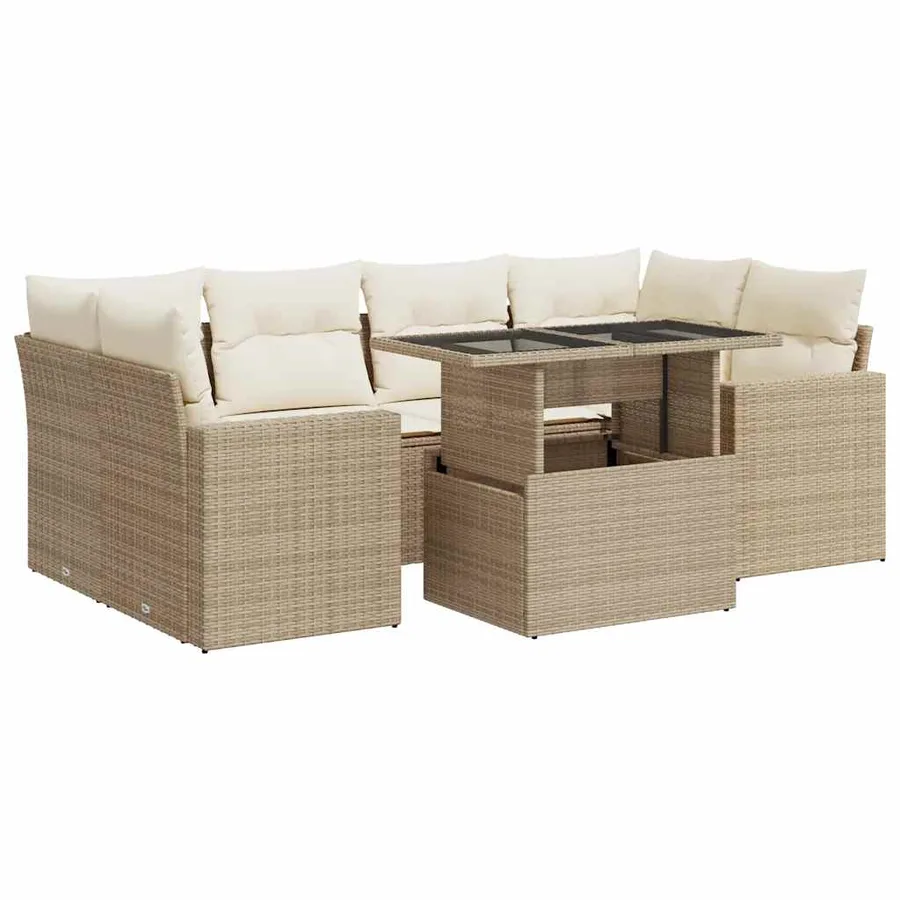 Salon de jardin avec coussins 7 pcs beige résine tressée - 2