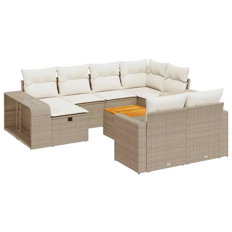 Salon de jardin 11 pcs avec coussins beige résine tressée - 2