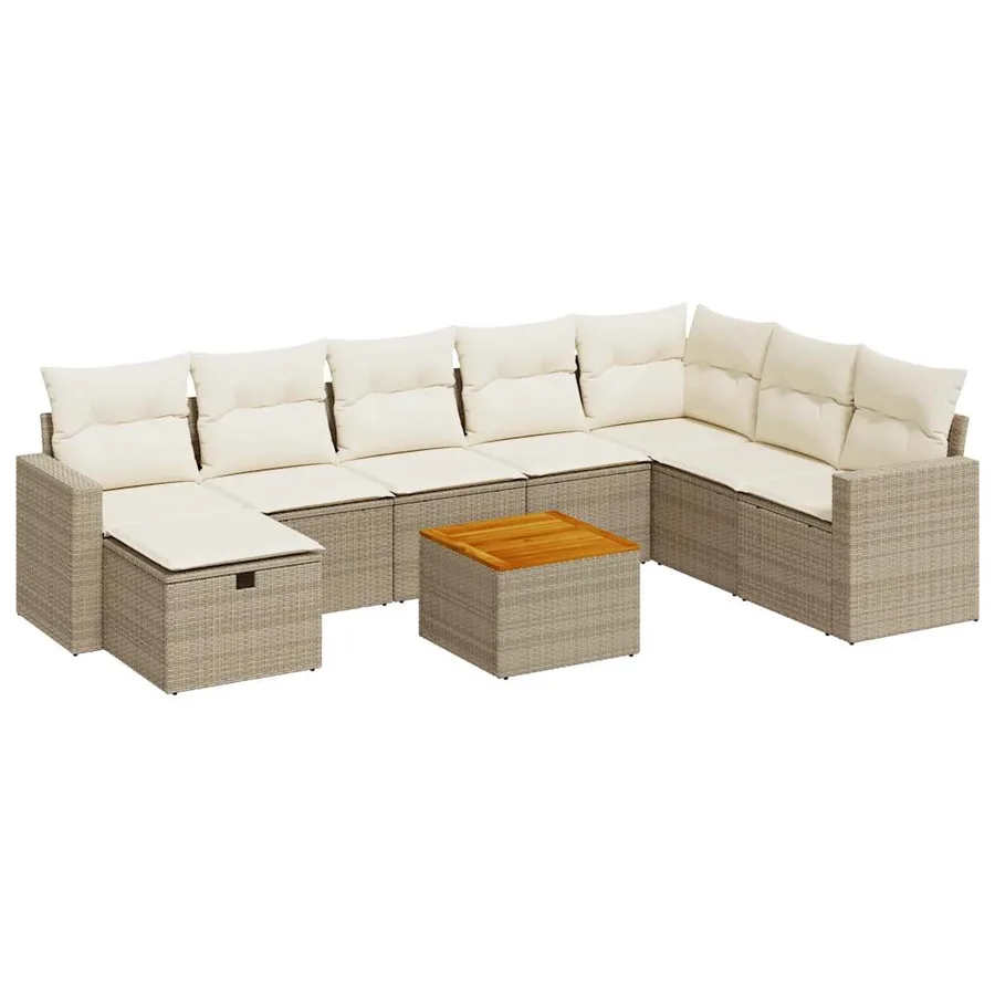 Salon de jardin avec coussins 9 pcs beige résine tressée - 2