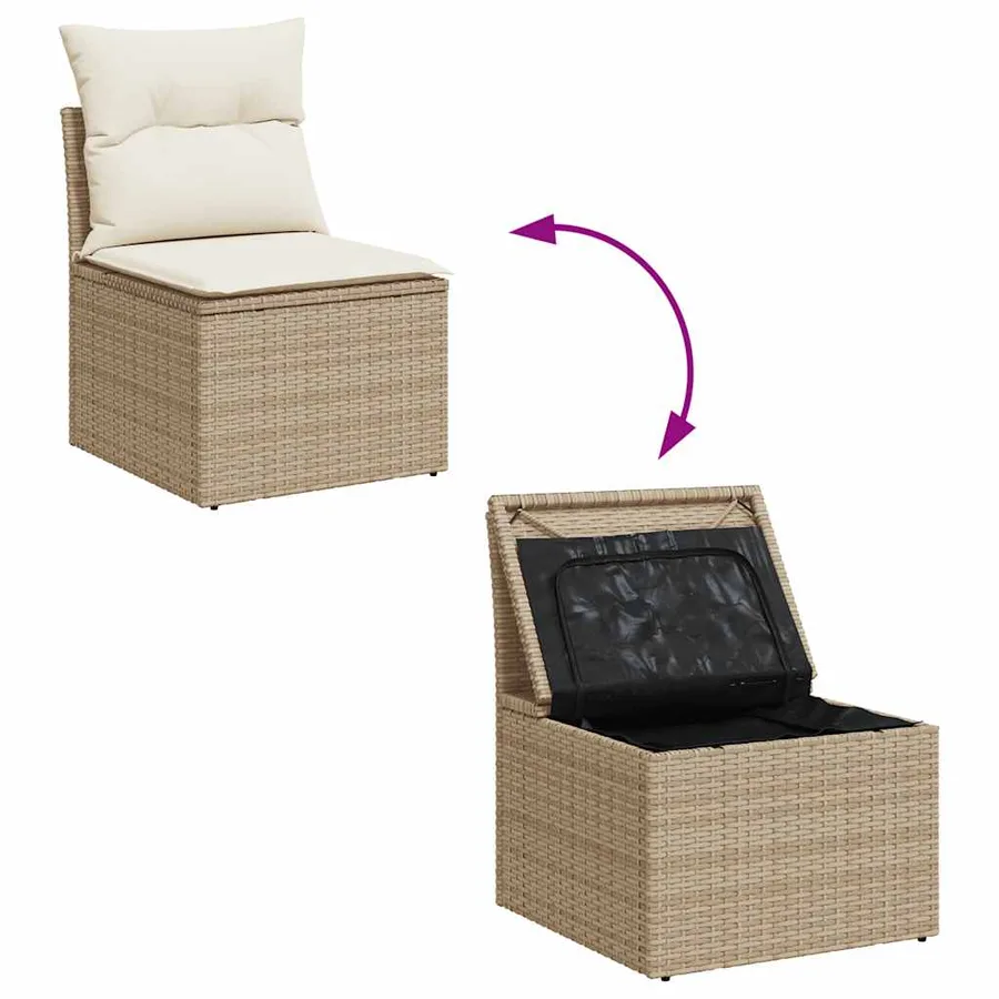 Salon de jardin avec coussins 9 pcs beige résine tressée - 8