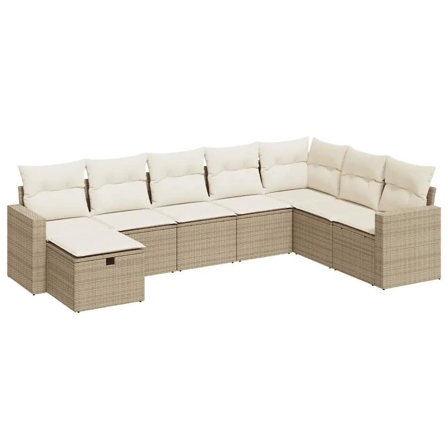 Salon de jardin avec coussins 8 pcs beige résine tressée - 2