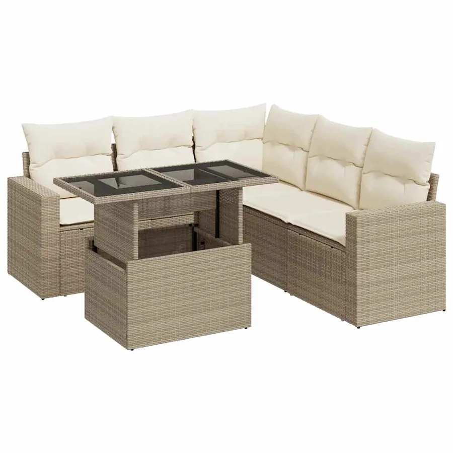 Salon de jardin avec coussins 6 pcs beige résine tressée - 2