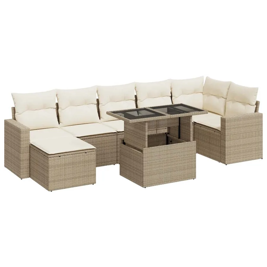Salon de jardin avec coussins 8 pcs beige résine tressée - 2