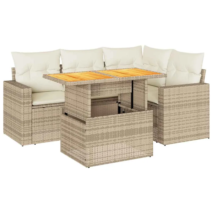 Salon de jardin avec coussins 5 pcs beige résine tressée - 2