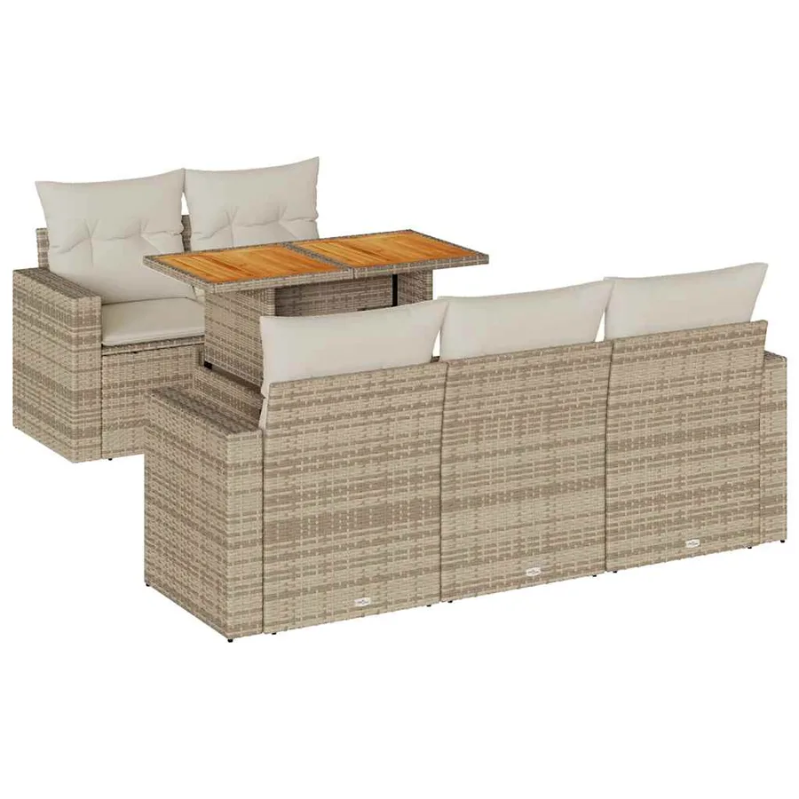Salon de jardin avec coussins 6 pcs beige résine tressée - 2