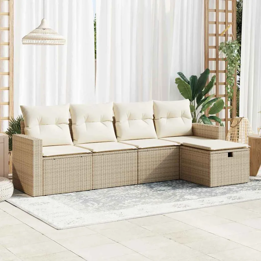 Salon de jardin avec coussins 5 pcs beige résine tressée